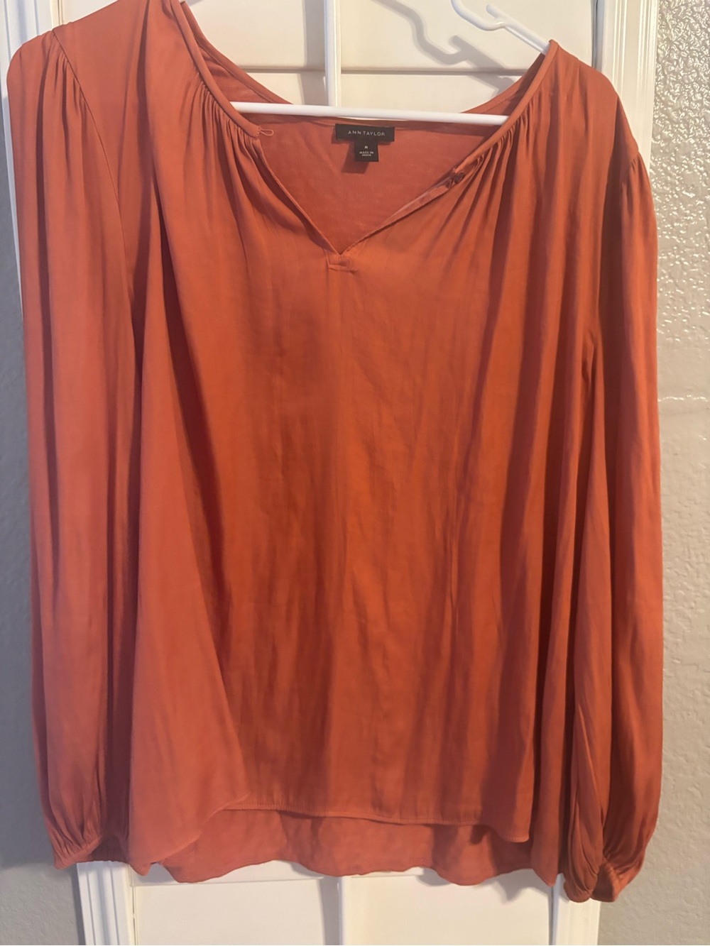 Ann Taylor Burnt Orange Long-Sleeve V-Neck Blouse